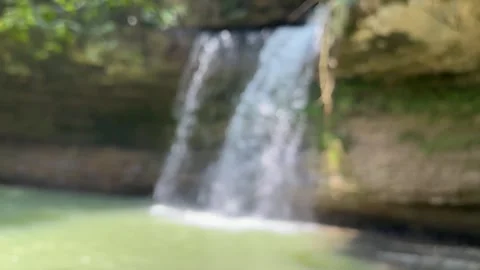 Jungle Waterfall Rack Focus Pull, Green Pool, Vertical Static Shot Stock Footage 325303861