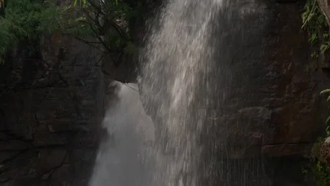 Jungle Waterfall Split by Boulder Stock Footage 335900022