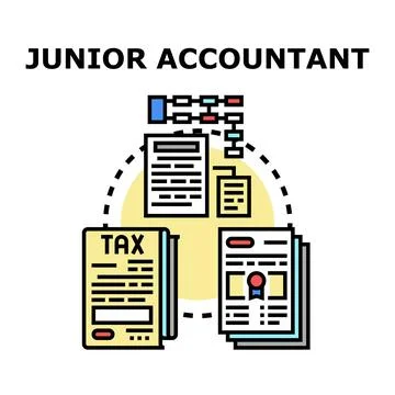 Junior accountant managing financial documents and tax reports 库存插图