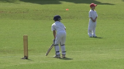 Junior Cricket - 8 Year old boys playing cricket game Stock Footage 70228971