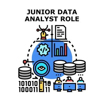 Junior data analyst role concept developing and analyzing information Stock Illustration