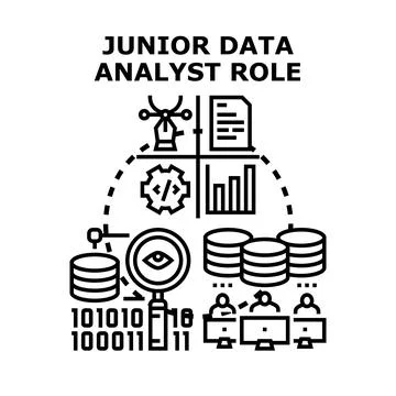 Junior data analyst role concept developing and analyzing information Stock Illustration