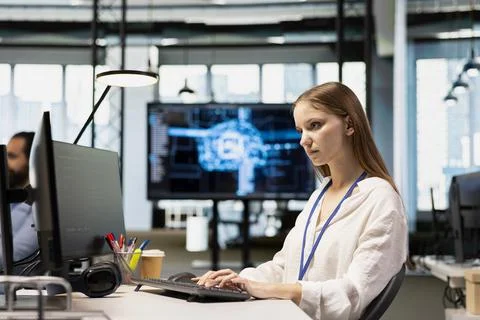 Junior dev in tech startup utilizing AI to optimize performance 写真素材