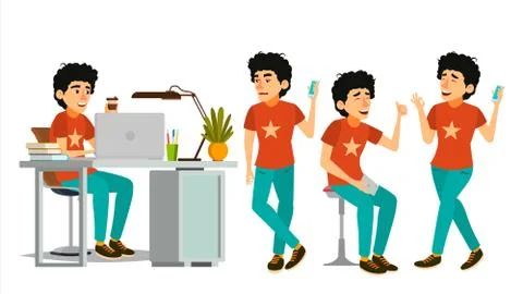Junior Developer Character . Young Coder In Modern Office Workplace. Developer Stock Illustration