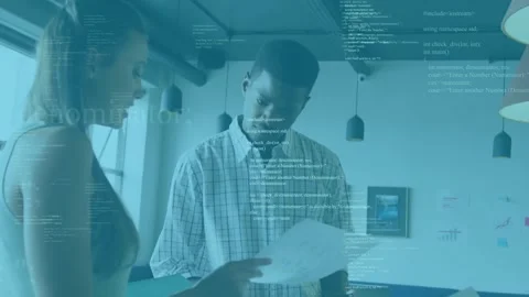 Junior developer pointing printed code in code review to prompt developer Stock Footage 319871895