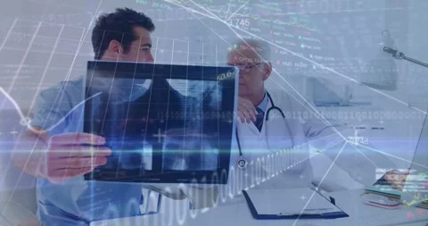 Junior Dr holding, rotating chest Xray during diagnosis senior Dr leaning, Stock Footage 331235924