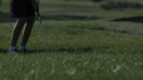 Junior golfer playing golf on summer with hitting shot on green grass Stock Footage 95127665