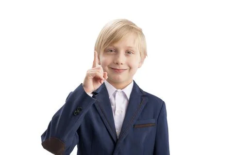 Junior high school student in school uniform smiles looking into camera and r Stock-Fotos