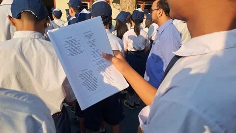 Junior high school students lining up Stock Footage 281615046