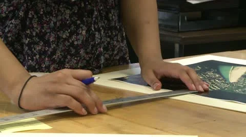Junior high students making frames for pictures (3 of 4) Stock Footage 10346758