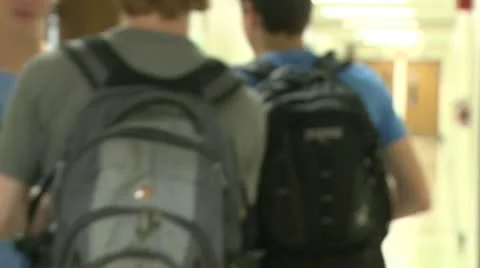 Junior high students walking down hallway  (7 of 8) Stock Footage 10381847