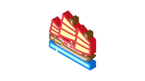 Junk ancient ship isometric icon animation Stock Footage 327280597
