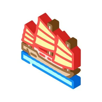 Junk ancient ship isometric icon vector illustration Stock Illustration