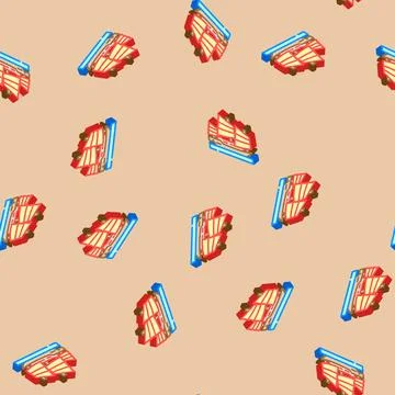 Junk ancient ship isometric icon seamless pattern Stock Illustration