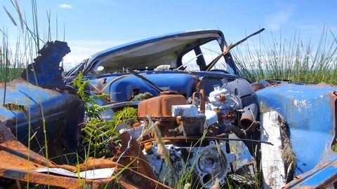 Junk Car in Field Stock Footage 98289915