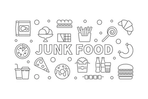 Junk food horizontal banner. Vector unhealthy food concept Stock Illustration