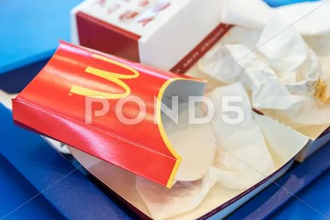 Junk Food Leftovers In Fast Food Restaurant Stock Photos