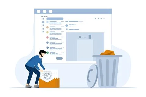 Junk internet messages in mailbox, phishing emails and advertising letters. Illustrazione stock