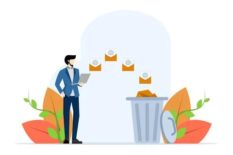 Junk internet messages in mailbox, phishing emails and advertising letters. Illustrazione stock