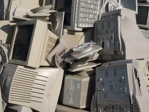 Junk monitors outside in the yard view  Stock Photos