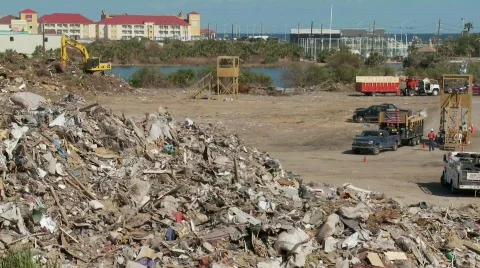 Junk is piled up in the wake of the devastation of Stock Footage 553051