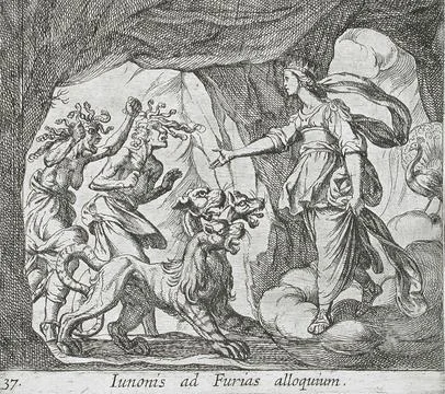 Juno with the Furies at the Gate of Hell. Wilhelm Janson (Holland, Amsterda.. Stock Illustration