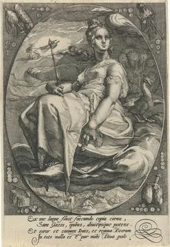 Juno. Juno sitting on a cloud cover, accompanied by her symbol the peacock... Stock Photos