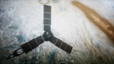 Juno sattelite orbiting Jupiter Stock Footage 122505013