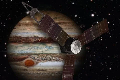 Juno spacecraft and Jupiter. Stock Photos
