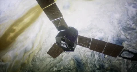 Juno spacecraft exploring the gas giant Jupiter in stunning detail Stock Footage 325030257