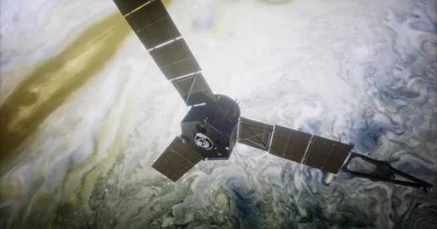 Juno spacecraft exploring the gas giant Jupiter in stunning detail Stock Illustration