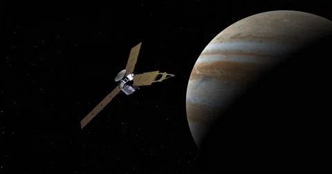 Juno spacecraft in orbit around Jupiter. Stock Footage 61741403