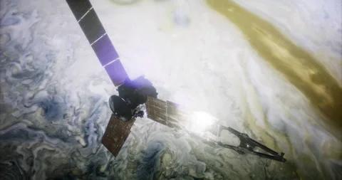 Juno spacecraft in orbit around Jupiter showcasing stunning planet details Stock Footage 323952601