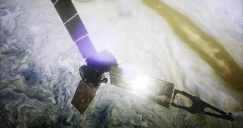 Juno spacecraft in orbit around Jupiter showcasing stunning planet details Stock Illustration