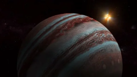 Jupiter 3d planet with glowing sun Stock Footage 221906935