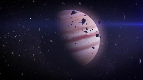 Jupiter amidst an asteroid field. Stock Footage 300246392