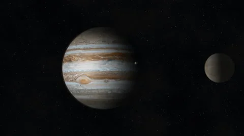 Jupiter and 4 of its moons in this space scene: Io, Europa, Castillo, Ganymede Stock Footage