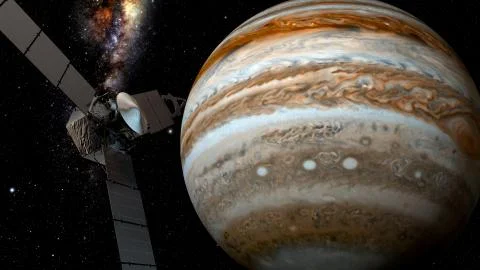 Jupiter and satellite juno, 3D rendering. Stock Illustration