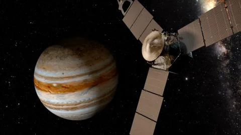 Jupiter and satellite juno, 3D rendering. Stock Illustration