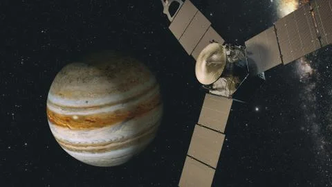 Jupiter and satellite juno, 3D rendering. Stock Illustration