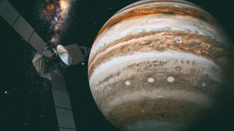 Jupiter and satellite juno, 3D rendering. Stock Illustration