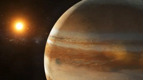 Jupiter and sun in the space Illustrazione stock