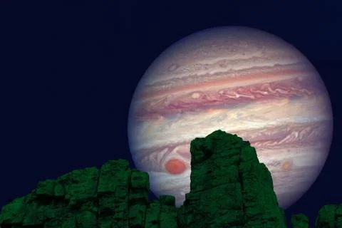 Jupiter back between two mountain night sky Stock Photos