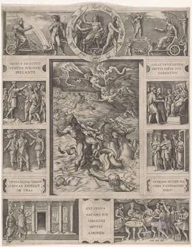 Jupiter balances the storm at sea in rectangular picture frame with nine s... Stock Photos