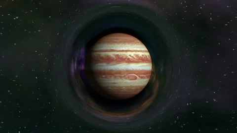 Jupiter in curved space Stock Footage 90557616
