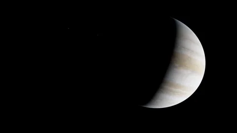 Jupiter Faint Planetary Ring System Cinematic Orbit Revealing the Gas Giant 4K Stock Footage 331658385