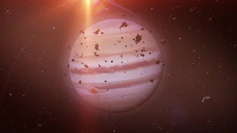 Jupiter illuminated with asteroid activity. Stock Footage 300246422