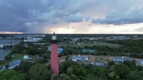 Jupiter Inlet Lighthouse Fly By Stock Footage 212135145