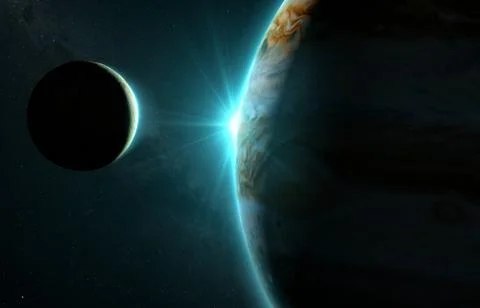 Jupiter with moon io sunset  Stock Illustration