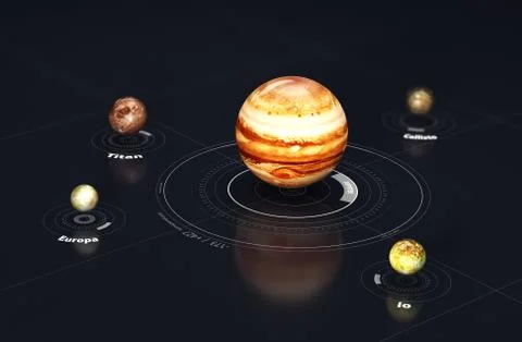 Jupiter - planet and moons. This image elements furnished by NASA, 3d Illustr Stock Illustration
